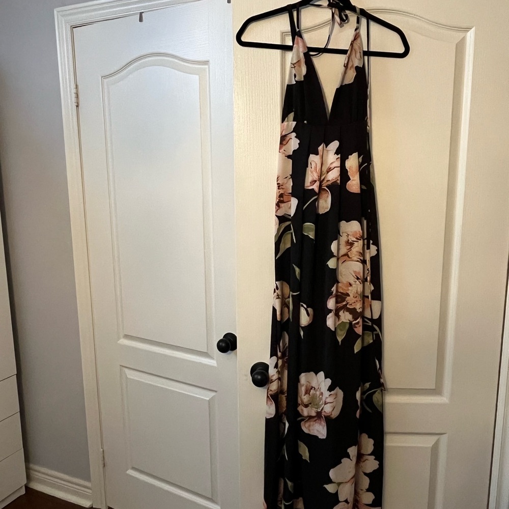 Floral Halter Maxi Dress - Black and Cream
